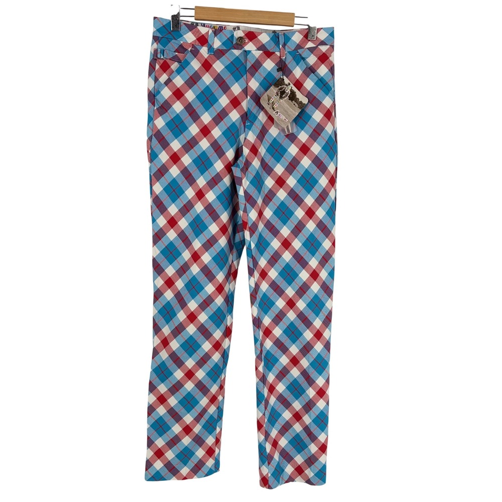 Royal & Awesome Mens Golf Pants Red White Blue Plaid Tartan‎ Trousers 32x32 NWT